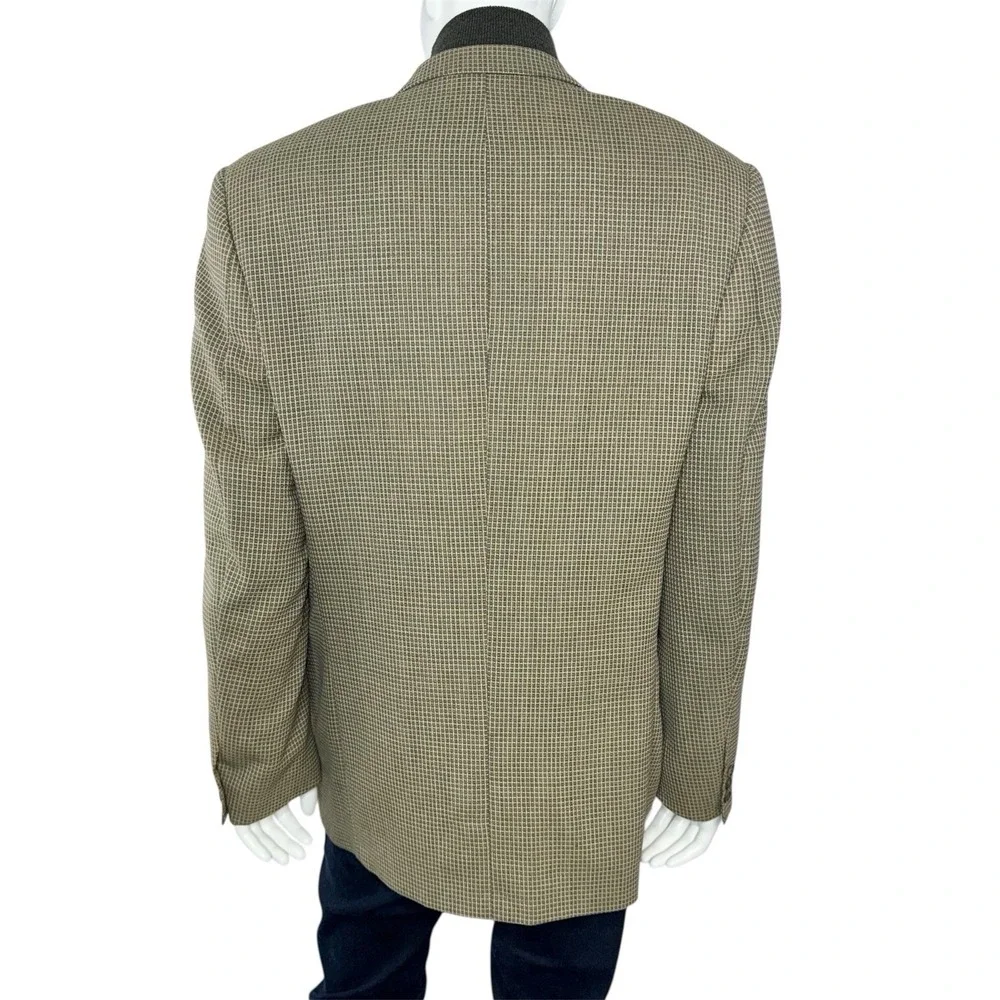 JACK VICTOR‎ Montreal Mens Virgin Wool Grid Tweed Sport Coat Blazer Tan Size 46R